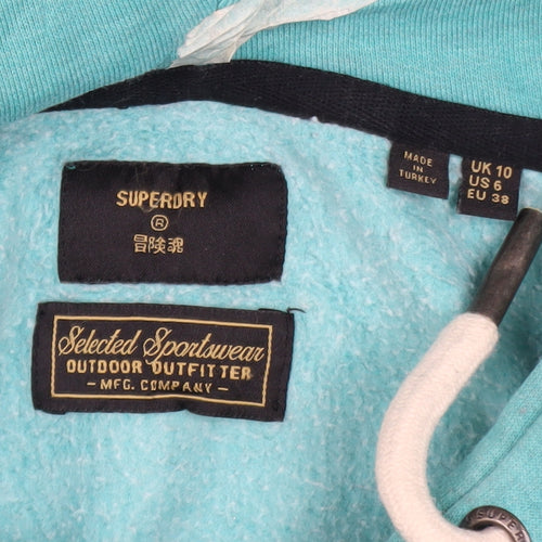 Superdry Womens Blue Pullover Hoodie Size 10 Graphic Print Cotton Blend
