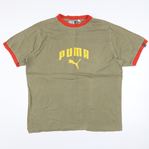 Puma Men's Khaki Red Crew Neck Short Sleeve T-Shirt XL Classic Logo