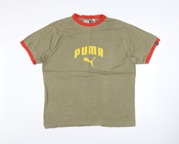 Puma Men's Khaki Red Crew Neck Short Sleeve T-Shirt XL Classic Logo