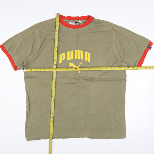 Puma Men's Khaki Red Crew Neck Short Sleeve T-Shirt XL Classic Logo