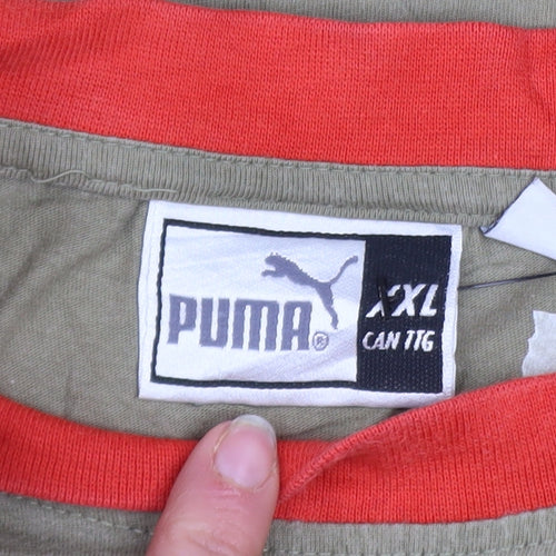 Puma Men's Khaki Red Crew Neck Short Sleeve T-Shirt XL Classic Logo