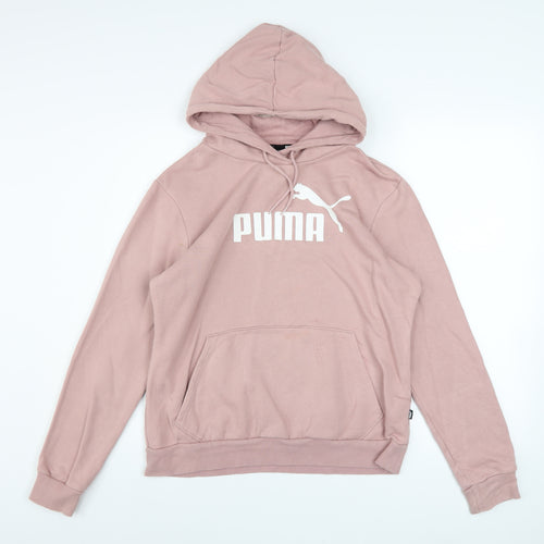 Puma Womens Pink Pullover Hoodie Medium Cotton Blend Logo Casual