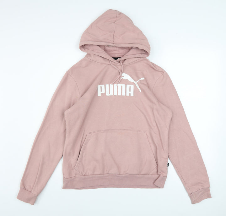 Puma Womens Pink Pullover Hoodie Medium Cotton Blend Logo Casual