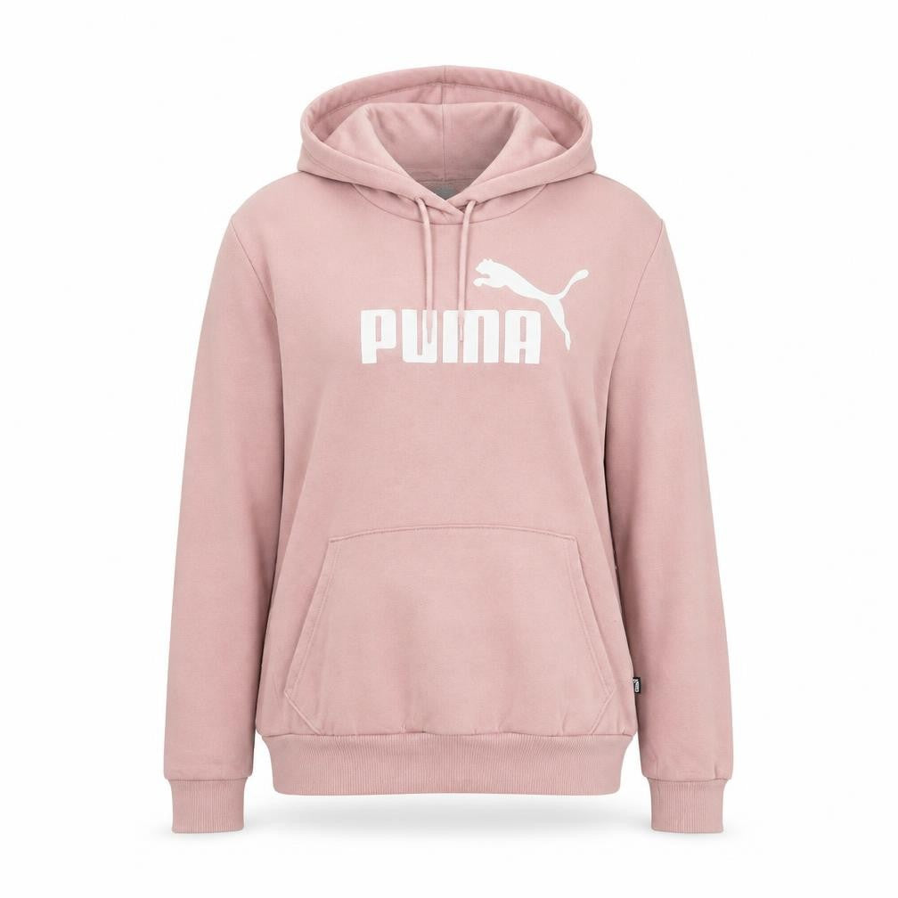 Front view of Puma women’s pink pullover hoodie medium cotton blend logo casual