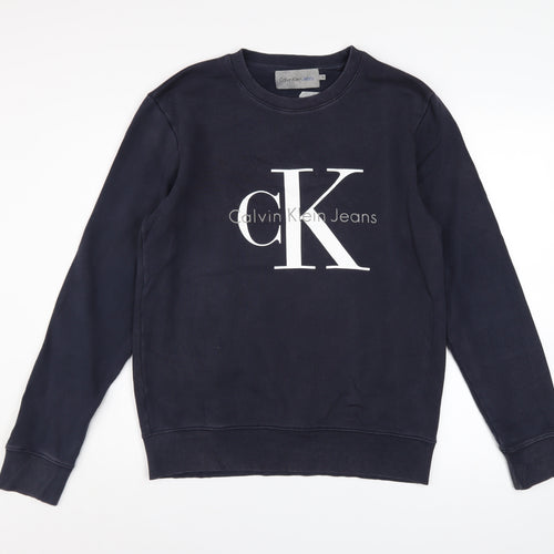 Calvin Klein Jeans Men's Blue Cotton Logo Crew Neck Sweatshirt M