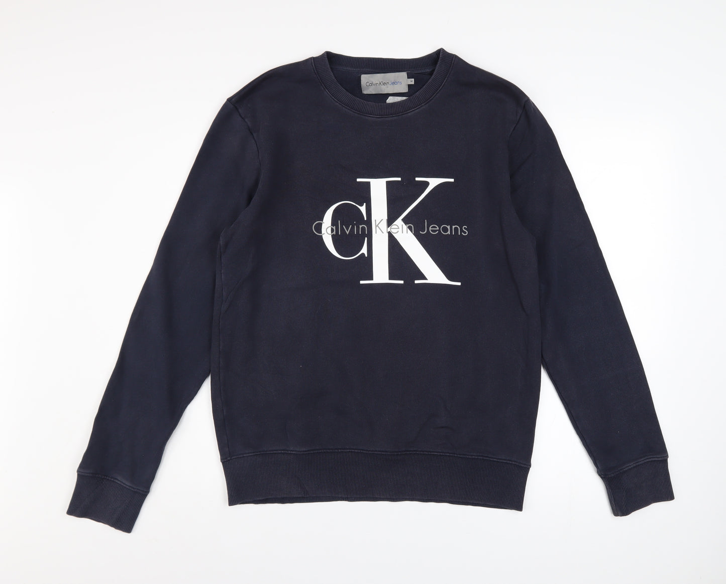 Calvin Klein Jeans Men's Blue Cotton Logo Crew Neck Sweatshirt M