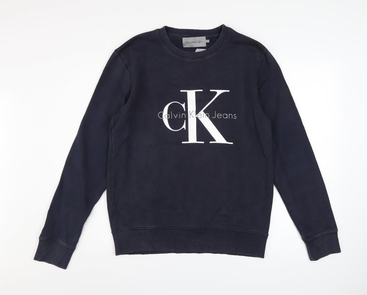 Calvin Klein Jeans Men's Blue Cotton Logo Crew Neck Sweatshirt M