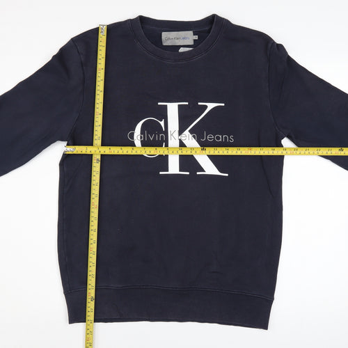 Calvin Klein Jeans Men's Blue Cotton Logo Crew Neck Sweatshirt M