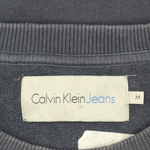 Calvin Klein Jeans Men's Blue Cotton Logo Crew Neck Sweatshirt M