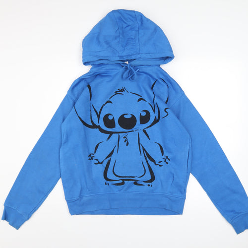 Disney Women Blue Stitch Pullover Hoodie 2XS Cotton Blend