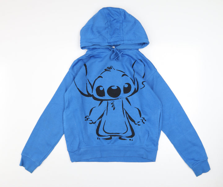 Disney Women Blue Stitch Pullover Hoodie 2XS Cotton Blend