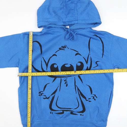 Disney Women Blue Stitch Pullover Hoodie 2XS Cotton Blend