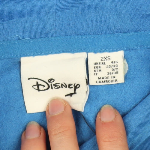 Disney Women Blue Stitch Pullover Hoodie 2XS Cotton Blend