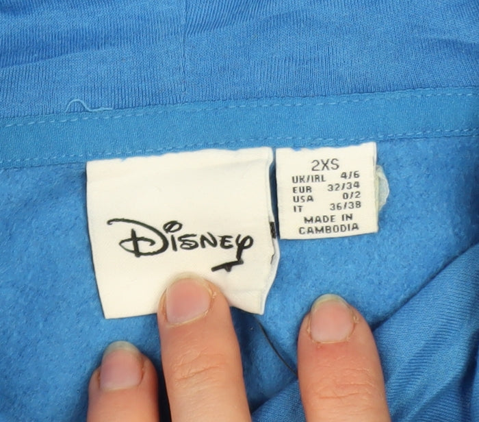 Disney Women Blue Stitch Pullover Hoodie 2XS Cotton Blend