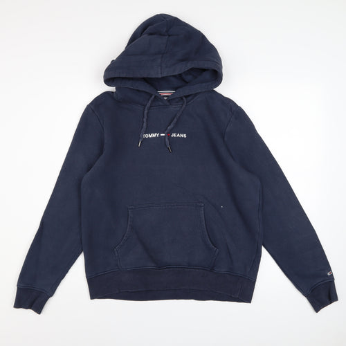 Tommy Jeans Men's Blue Pullover Hoodie Medium Logo Cotton Blend