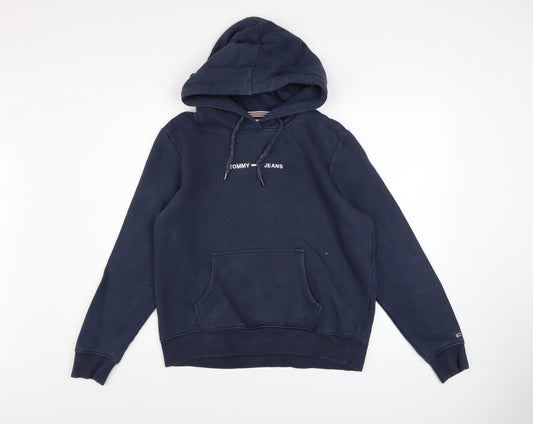Tommy Jeans Men's Blue Pullover Hoodie Medium Logo Cotton Blend