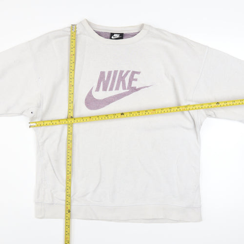 Nike Women’s Beige Pullover Sweatshirt L Logo Print Cotton Blend