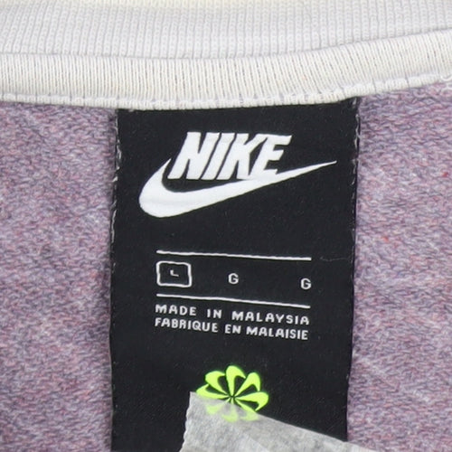 Nike Women’s Beige Pullover Sweatshirt L Logo Print Cotton Blend
