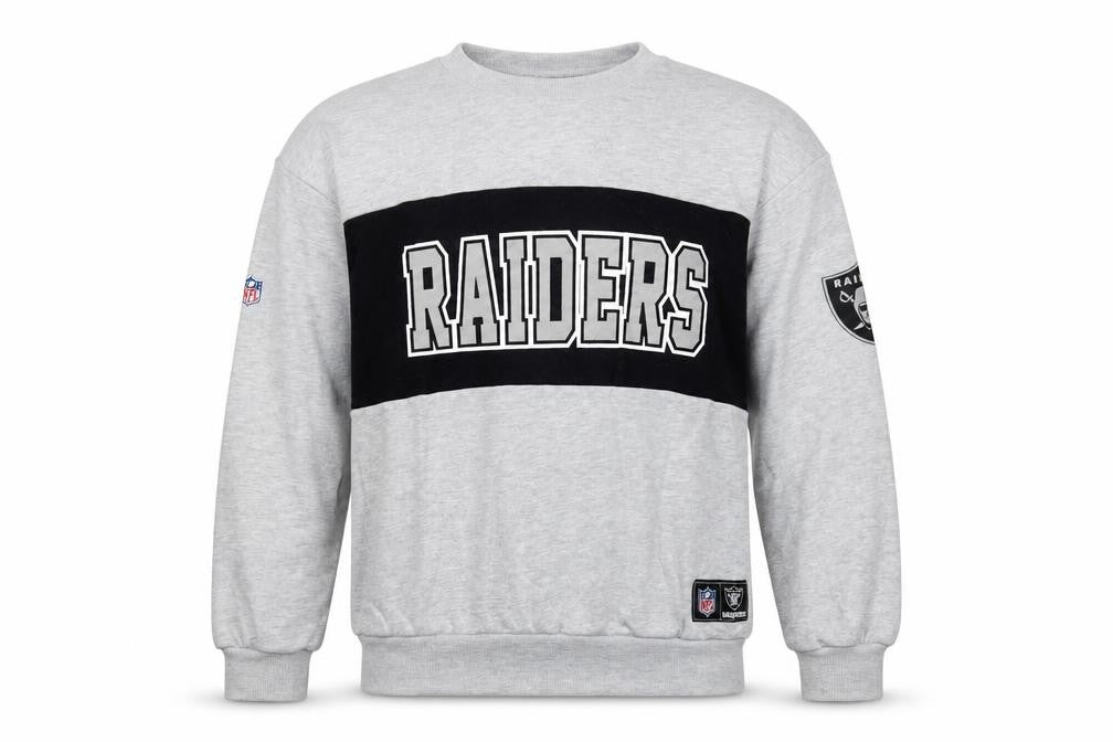 Front view of Primark NFL Raiders Grey Men's Small Graphic Pullover Sweatshirt