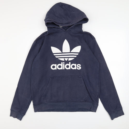 adidas Men's Blue Pullover Hoodie S Logo Fleece Sweatshirt
