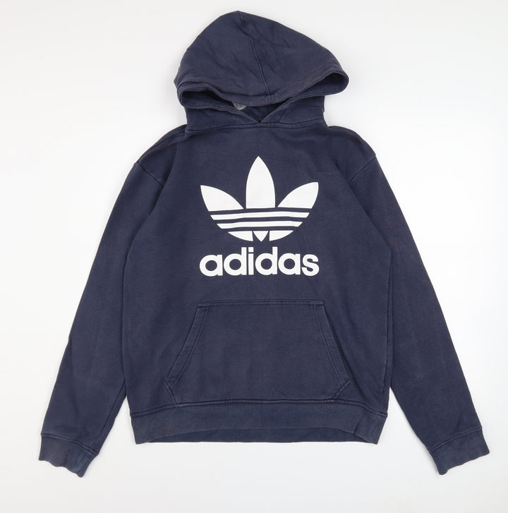 adidas Men's Blue Pullover Hoodie S Logo Fleece Sweatshirt
