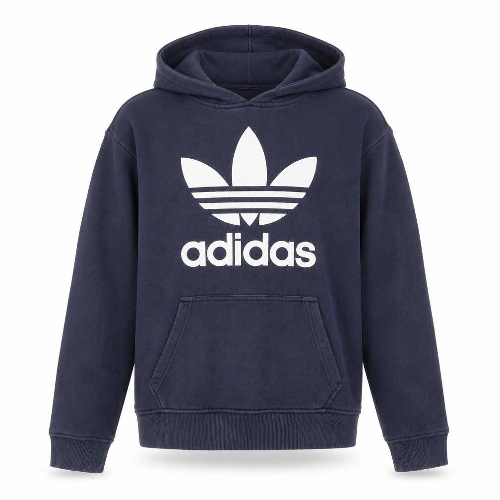 Front view of adidas Men's Blue Pullover Hoodie S Logo Fleece Sweatshirt