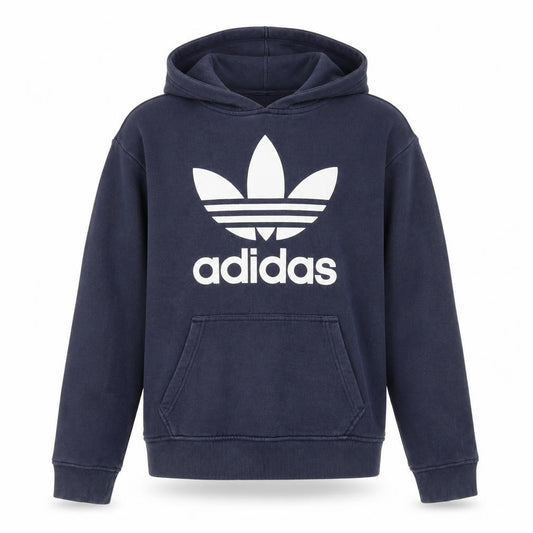 Front view of adidas Men's Blue Pullover Hoodie S Logo Fleece Sweatshirt