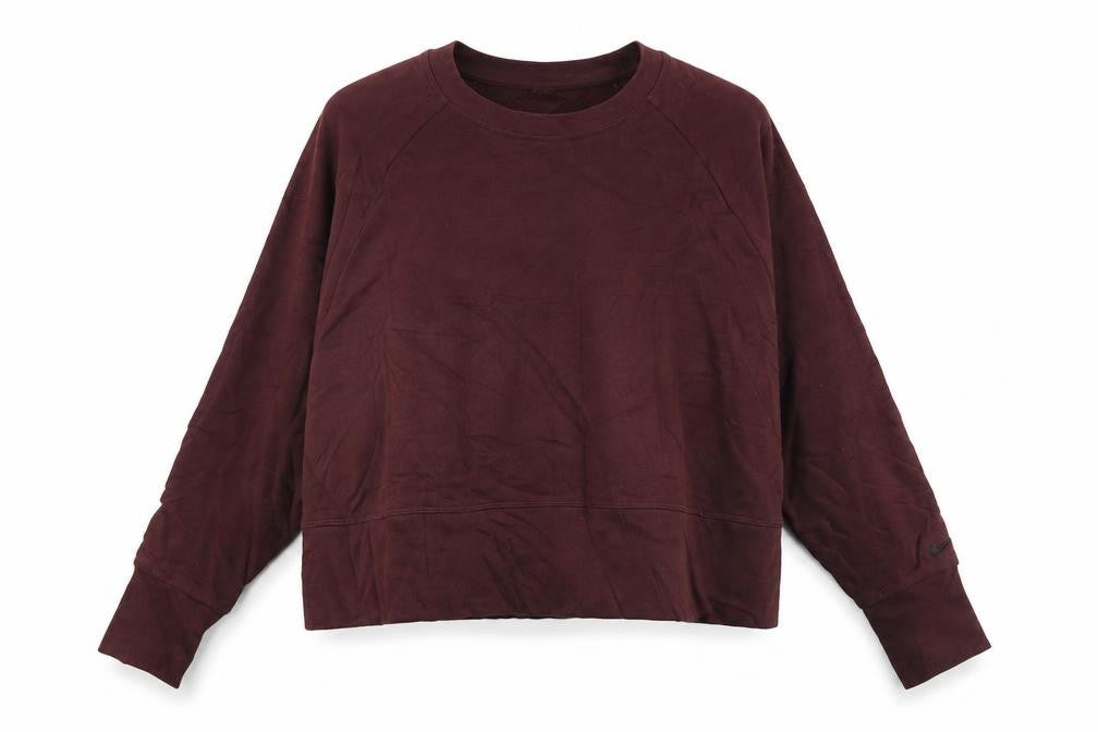 Front view of Nike women’s burgundy dri-fit pullover sweatshirt medium