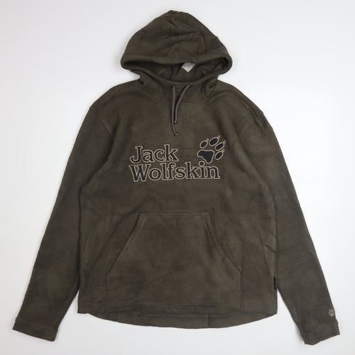 Jack Wolfskin Men's Brown Fleece Pullover Hoodie M Outdoor Kangaroo Pocket