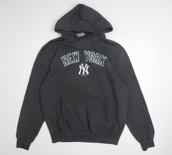 Majestic Men Dark Grey New York Yankees Hoodie L Pullover Fleece