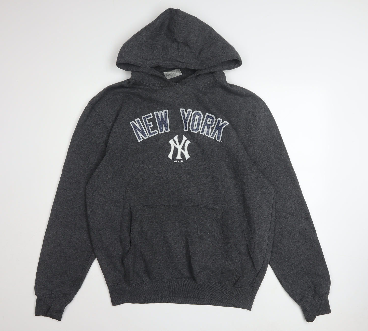 Majestic Men Dark Grey New York Yankees Hoodie L Pullover Fleece