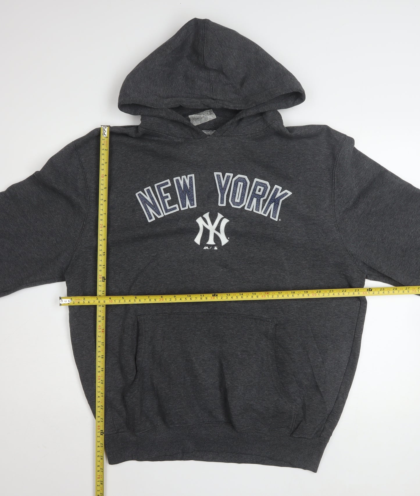 Majestic Men Dark Grey New York Yankees Hoodie L Pullover Fleece
