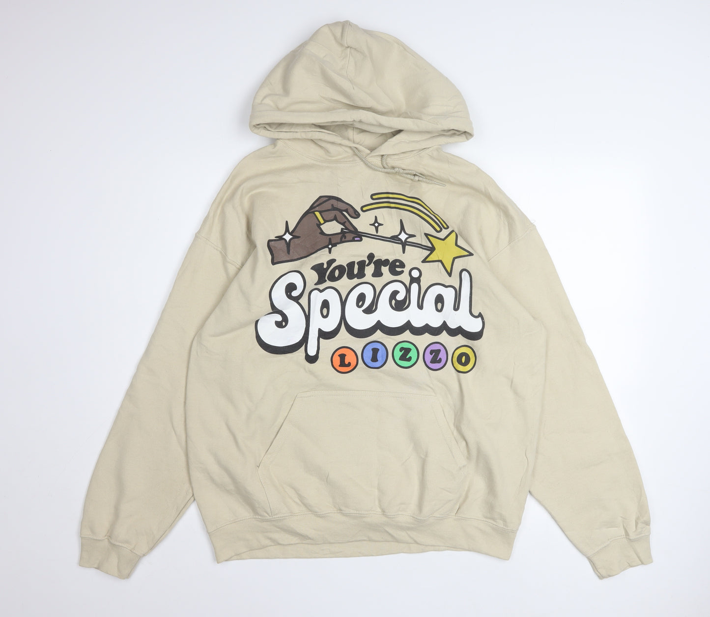 Gildan Women's Beige Lizzo Graphic Pullover Hoodie Size L