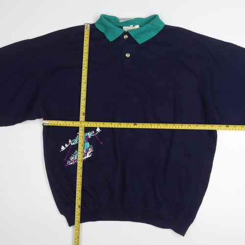 Sporting Women Navy Ski Embroidered Henley Sweatshirt XL