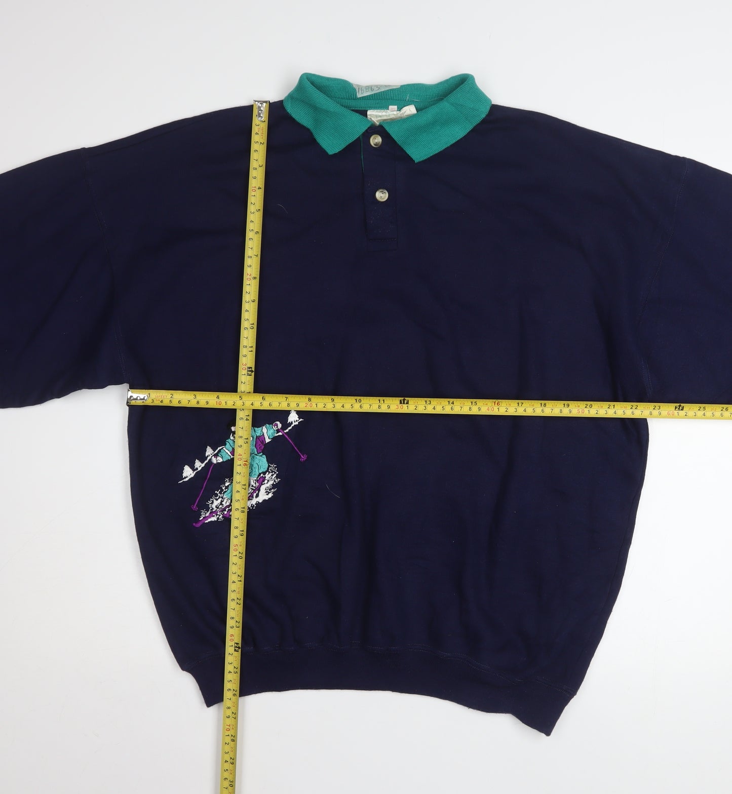 Sporting Women Navy Ski Embroidered Henley Sweatshirt XL