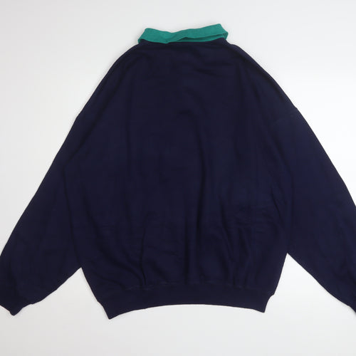 Sporting Women Navy Ski Embroidered Henley Sweatshirt XL