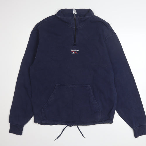 Reebok Mens Blue 1/4 Zip Pullover Sweatshirt Size M Sports Style