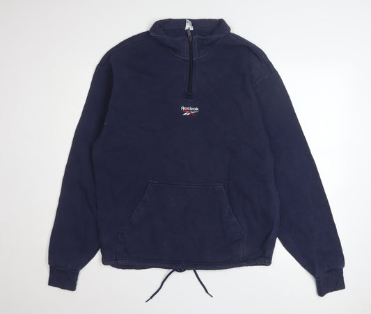 Reebok Mens Blue 1/4 Zip Pullover Sweatshirt Size M Sports Style