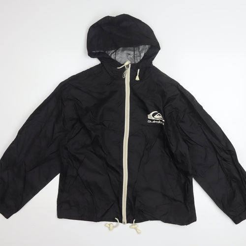 Quiksilver Boys Black Hooded Zip Windbreaker Jacket 12 Years