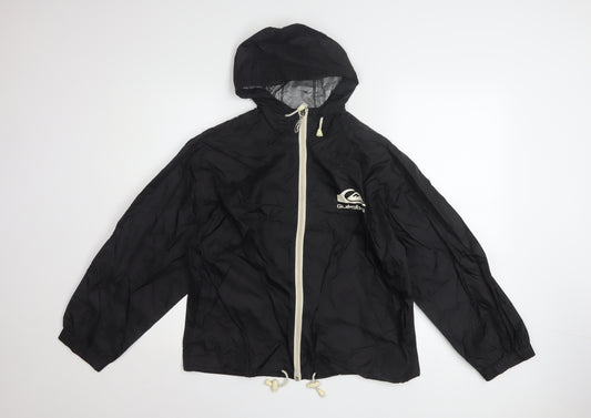 Quiksilver Boys Black Hooded Zip Windbreaker Jacket 12 Years