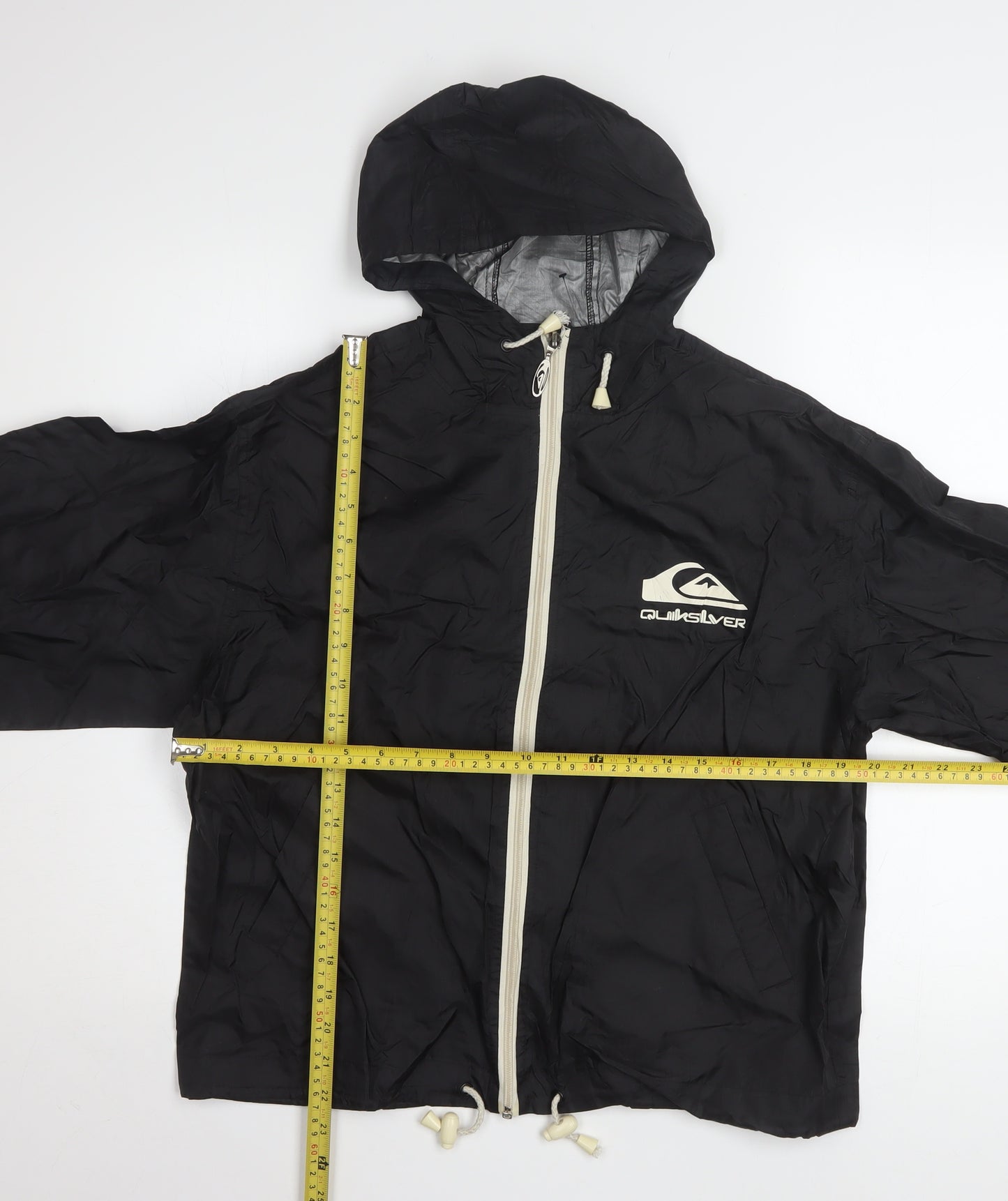 Quiksilver Boys Black Hooded Zip Windbreaker Jacket 12 Years