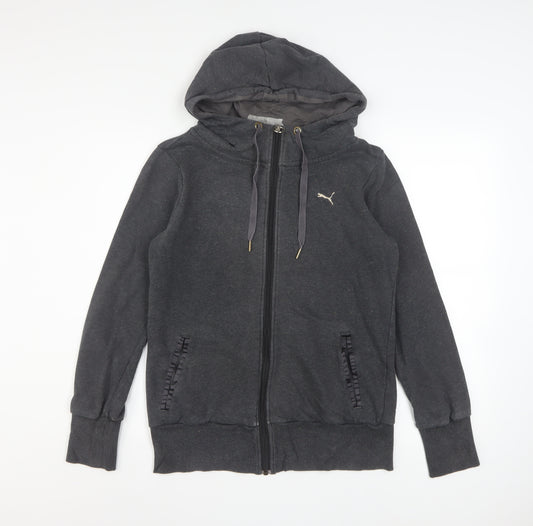 Puma Women's Charcoal Full Zip Hoodie UK 12 Cotton Blend