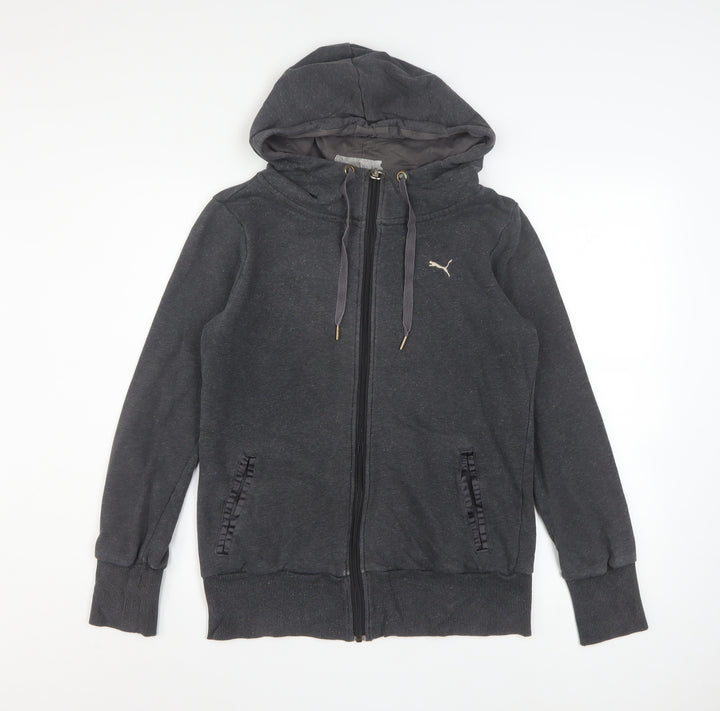 Puma Women's Charcoal Full Zip Hoodie UK 12 Cotton Blend