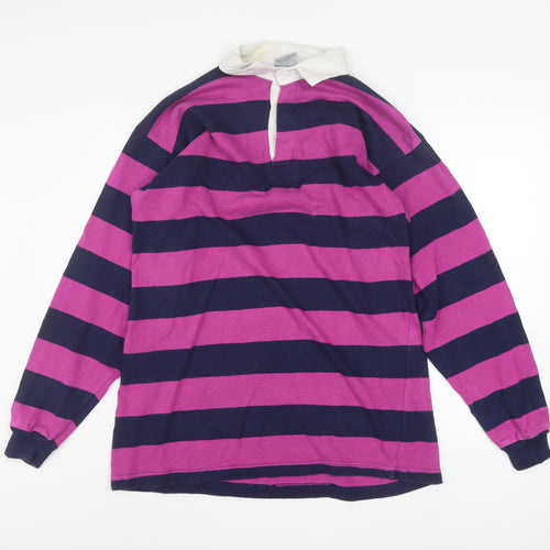 Allez by MCM Mens Purple Navy Striped Rugby Shirt Size L 42in Cotton