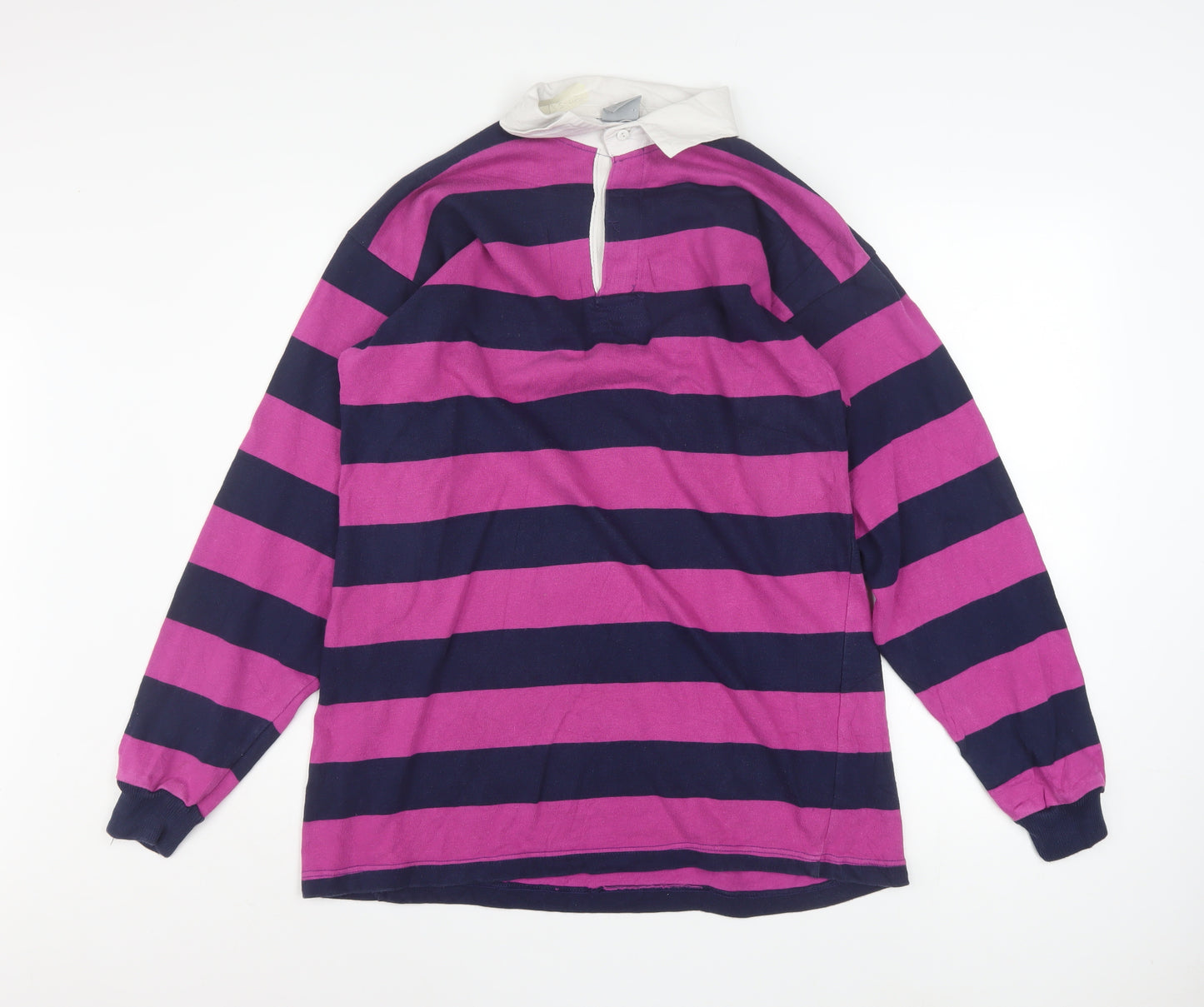 Allez by MCM Mens Purple Navy Striped Rugby Shirt Size L 42in Cotton