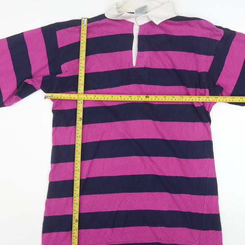 Allez by MCM Mens Purple Navy Striped Rugby Shirt Size L 42in Cotton