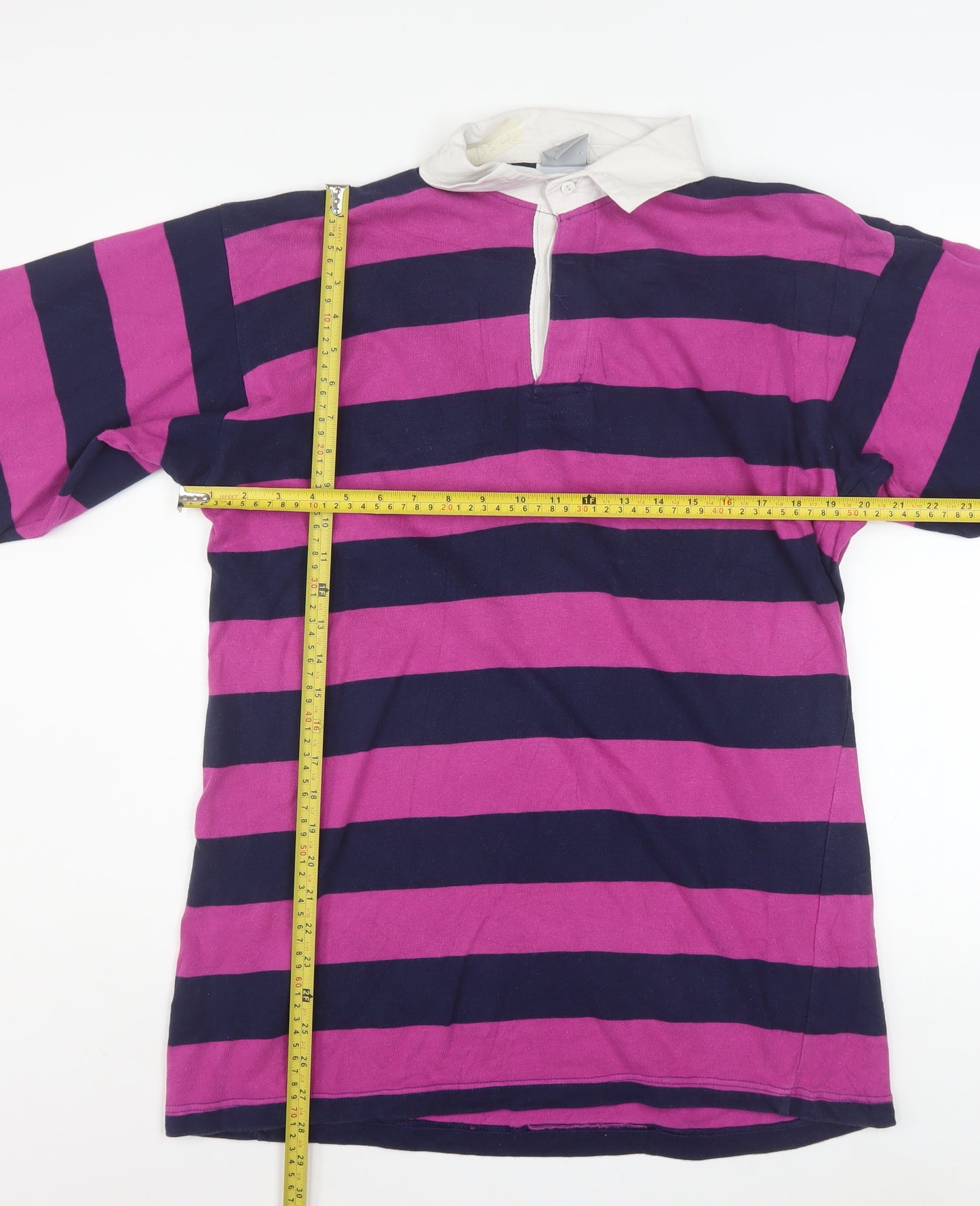 Allez by MCM Mens Purple Navy Striped Rugby Shirt Size L 42in Cotton