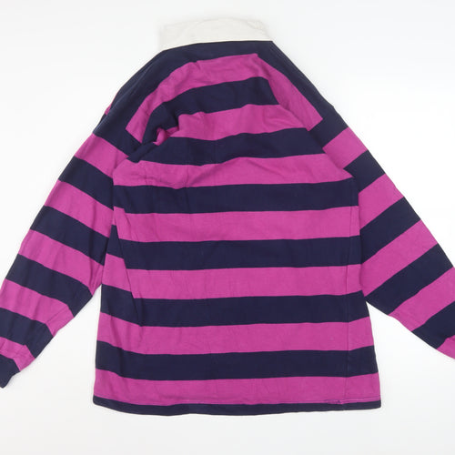 Allez by MCM Mens Purple Navy Striped Rugby Shirt Size L 42in Cotton