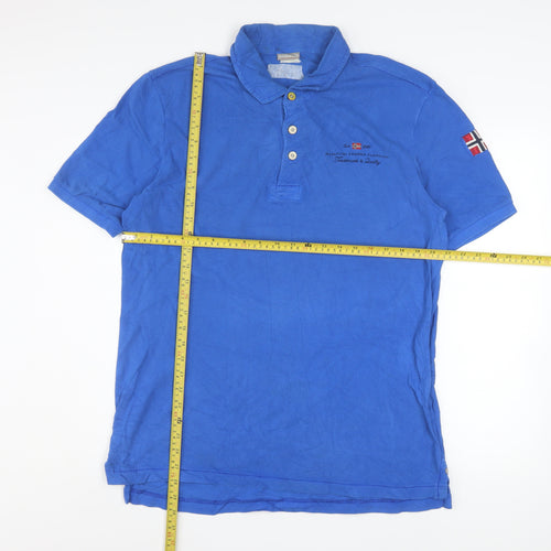 Napapijri Men’s Blue Cotton Polo Shirt Size L Embroidered Flag Logo