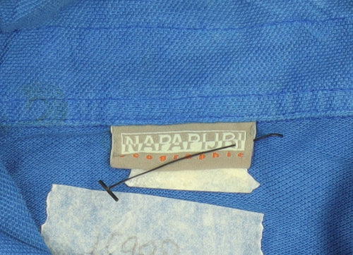 Napapijri Men’s Blue Cotton Polo Shirt Size L Embroidered Flag Logo